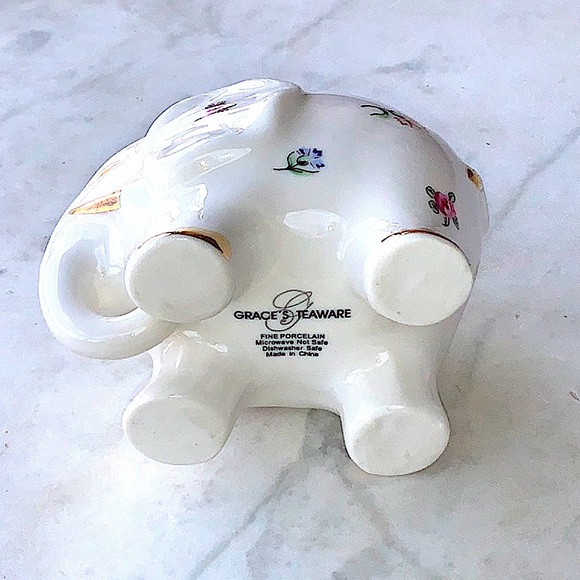 GRACE’S TEAWARE CREAMER & SUGAR BOWL SET ELEPHANT FLOWERS GOLD TRIM - Picture 13 of 14